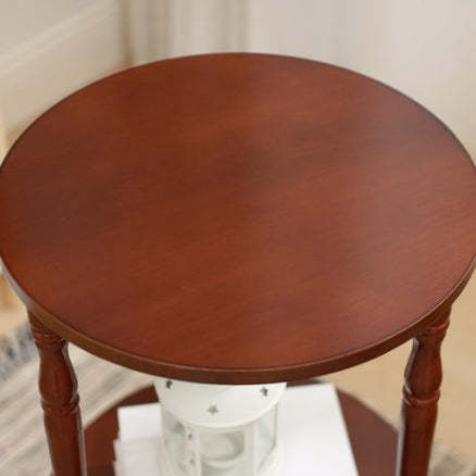 European Round Wood End Table 2-Tier