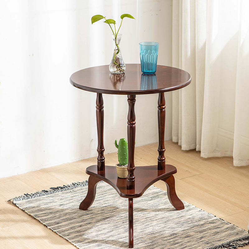 European Round Wood End Table 2-Tier — White