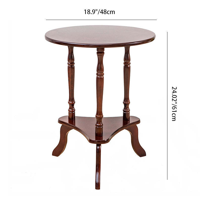 European Round Wood End Table 2-Tier — Gray