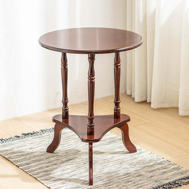 European Round Wood End Table 2-Tier — Red