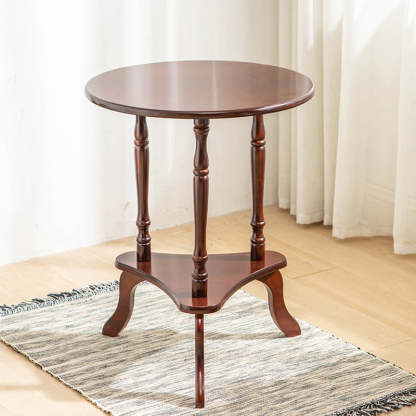 European Round Wood End Table 2-Tier — Red