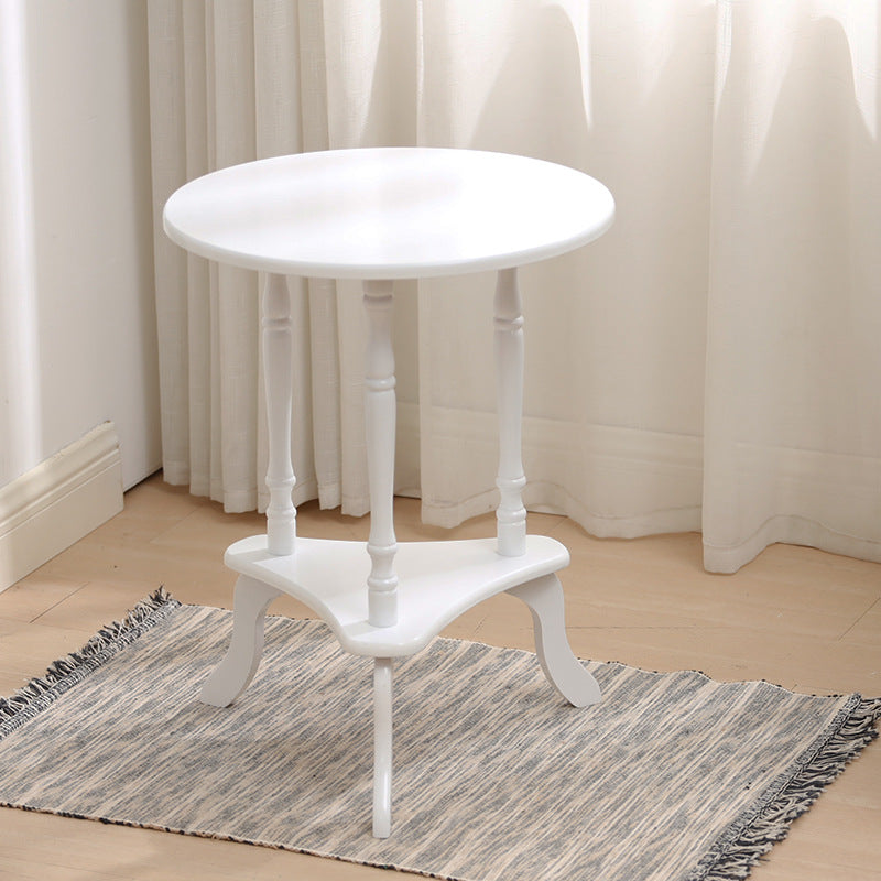 European Round Wood End Table 2-Tier — Black
