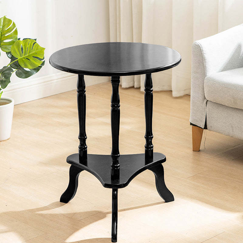 European Round Wood End Table 2-Tier