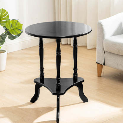 European Round Wood End Table 2-Tier