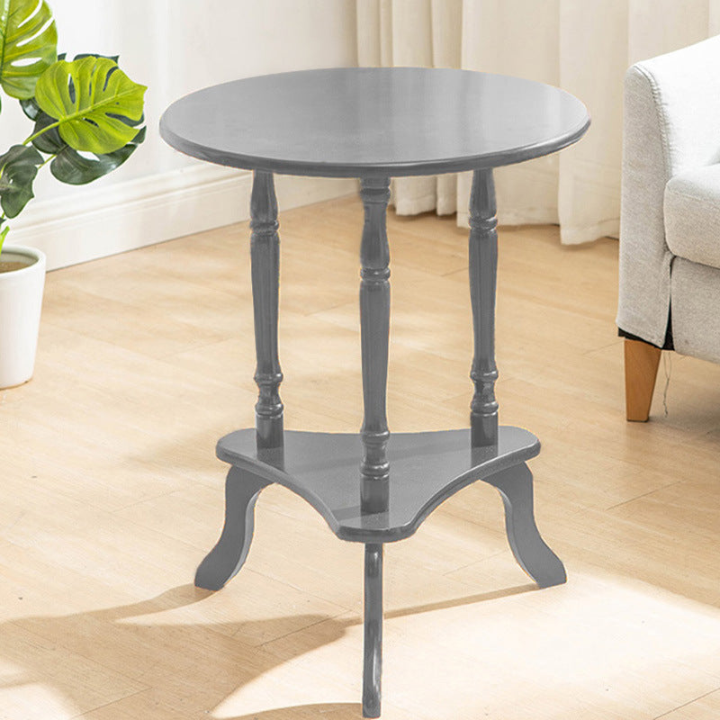 European Round Wood End Table 2-Tier