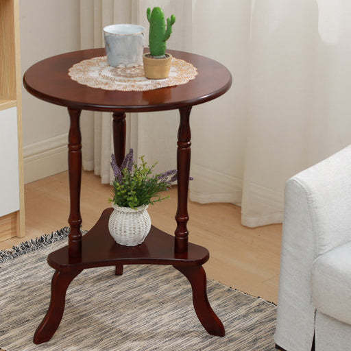 European Round Wood End Table 2-Tier