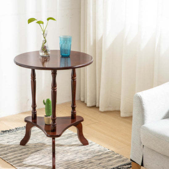 European Round Wood End Table 2-Tier