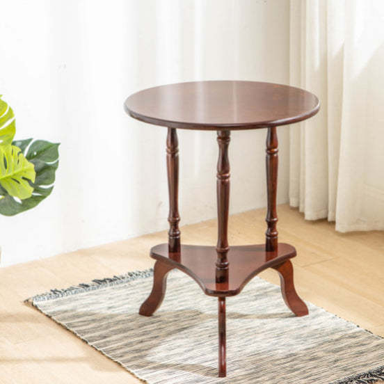 European Round Wood End Table 2-Tier