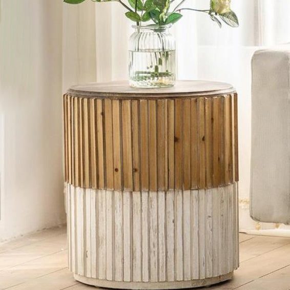 Vintage Wood End Table — B / Wood Color & White