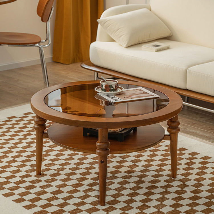 Vintage Wood Glass Coffee Table 2-Tier