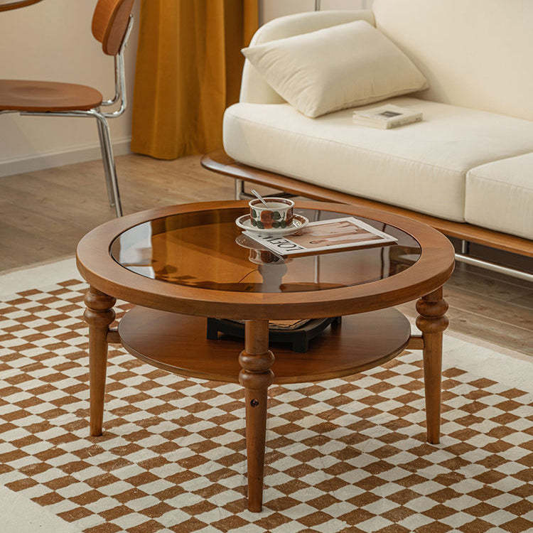 Vintage Wood Glass Coffee Table 2-Tier