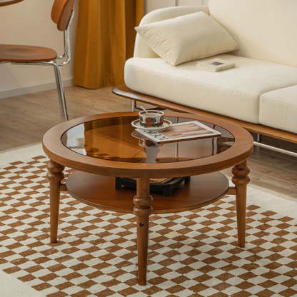 Vintage Wood Glass Coffee Table 2-Tier