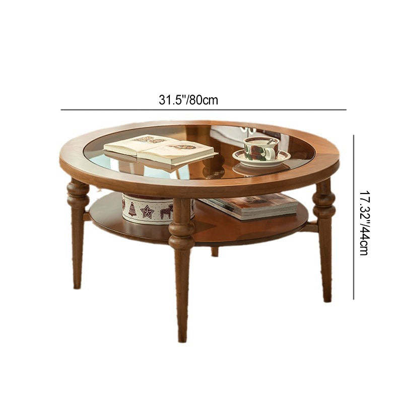 Vintage Wood Glass Coffee Table 2-Tier
