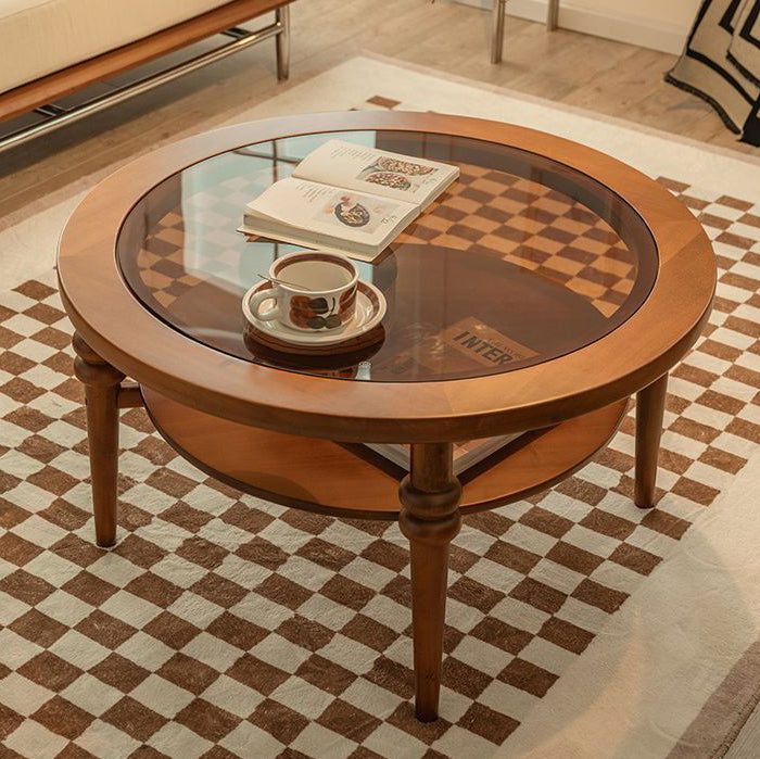Vintage Wood Glass Coffee Table 2-Tier