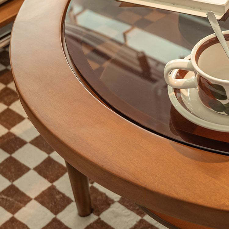 Vintage Wood Glass Coffee Table 2-Tier