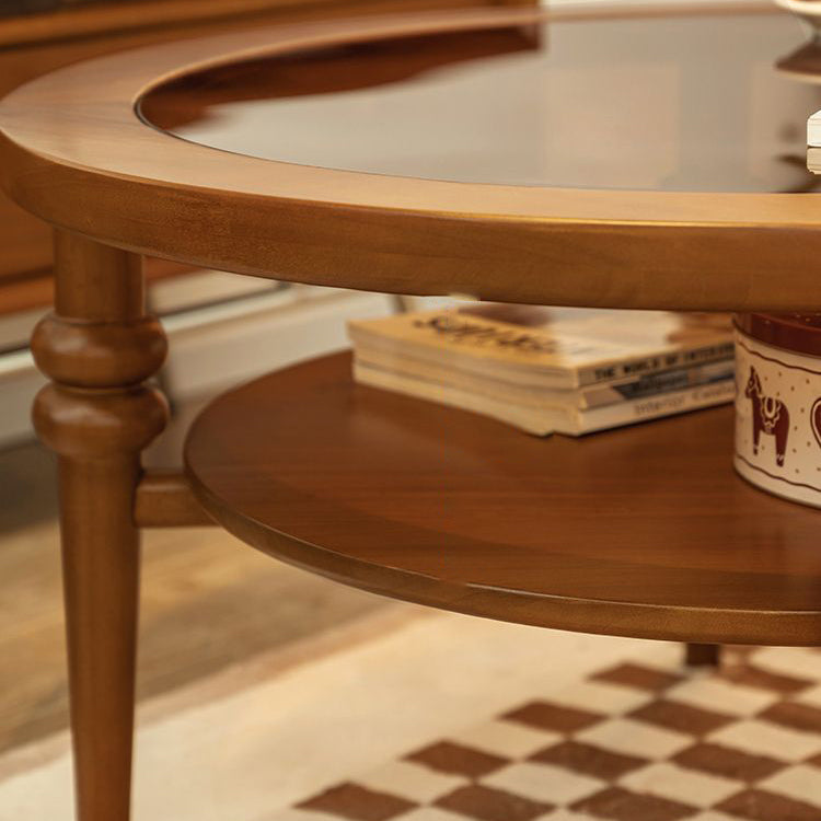 Vintage Wood Glass Coffee Table 2-Tier