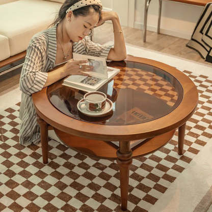 Vintage Wood Glass Coffee Table 2-Tier