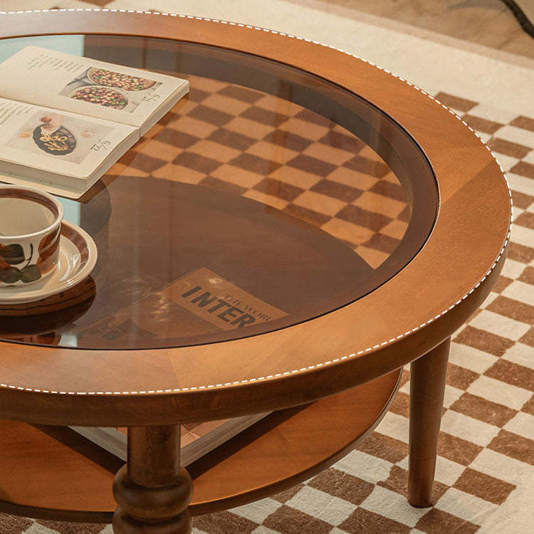 Vintage Wood Glass Coffee Table 2-Tier
