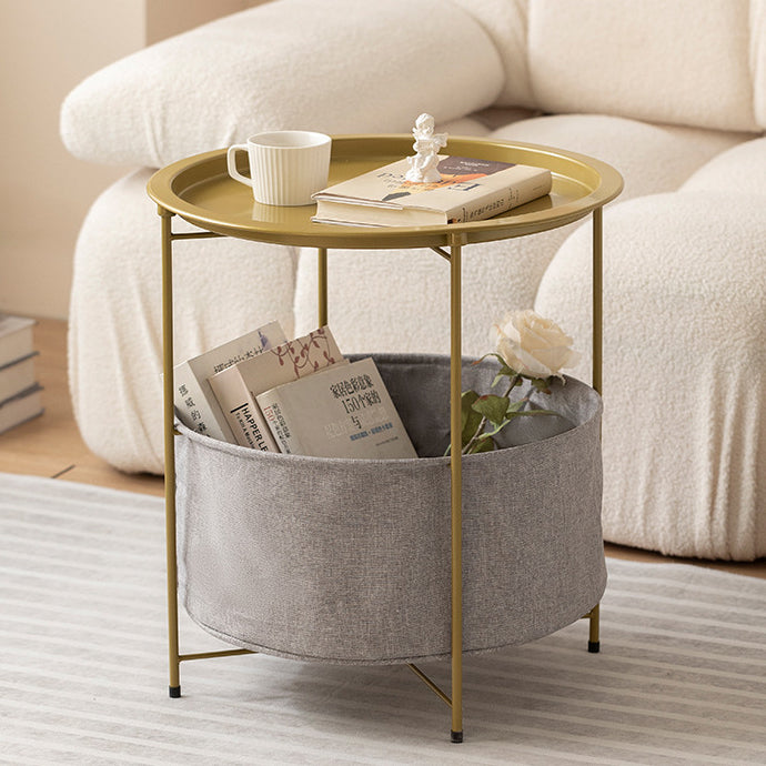 Minimalist Iron Fabric End Table 2-Tier — Gold