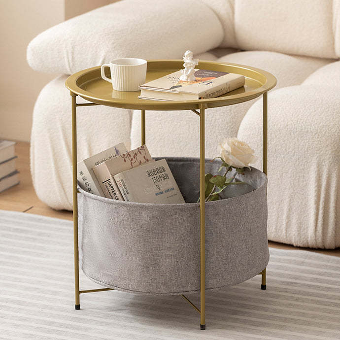 Minimalist Iron Fabric End Table 2-Tier — Gold