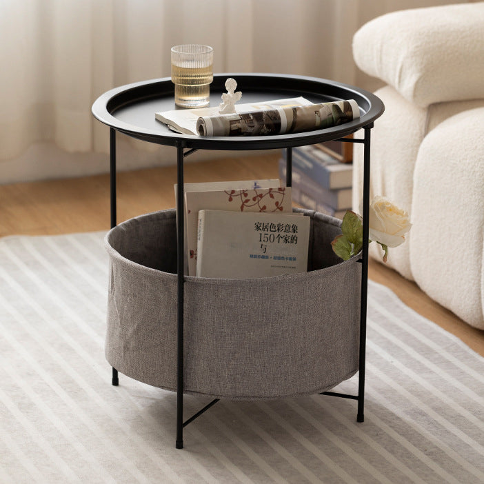 Minimalist Iron Fabric End Table 2-Tier — Black