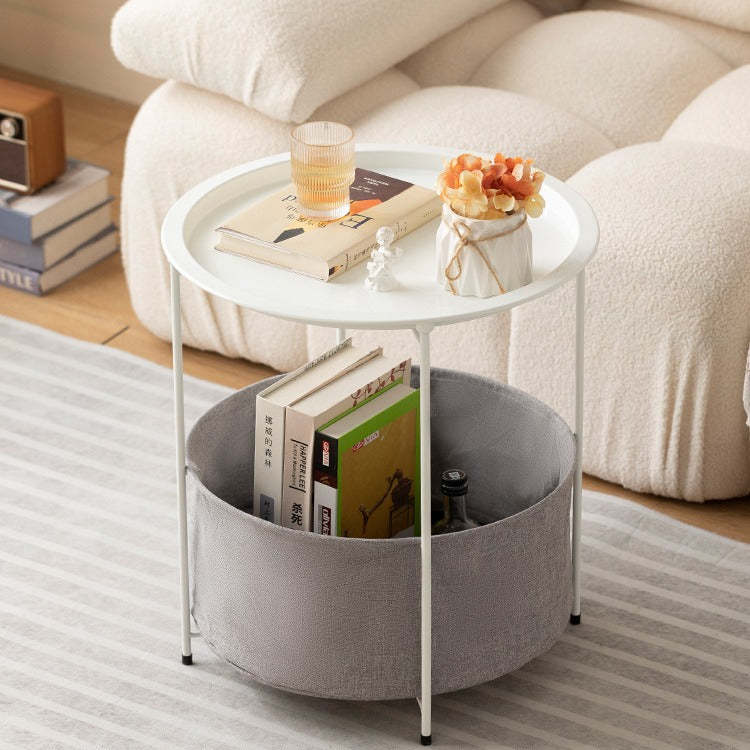 Minimalist Iron Fabric End Table 2-Tier — White