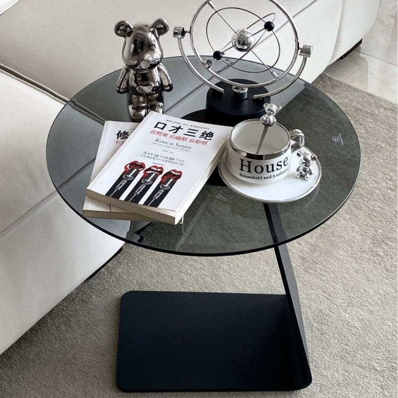 Minimalist Steel Glass Coffee Table — Black