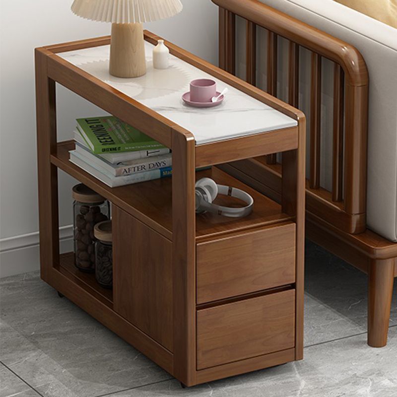 Japanese Rectangular Wood Rock Slab 2-Drawer End Table