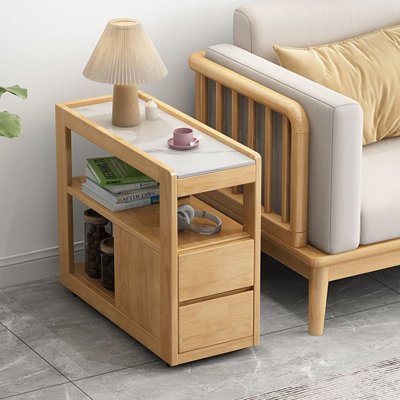 Japanese Rectangular Wood Rock Slab 2-Drawer End Table