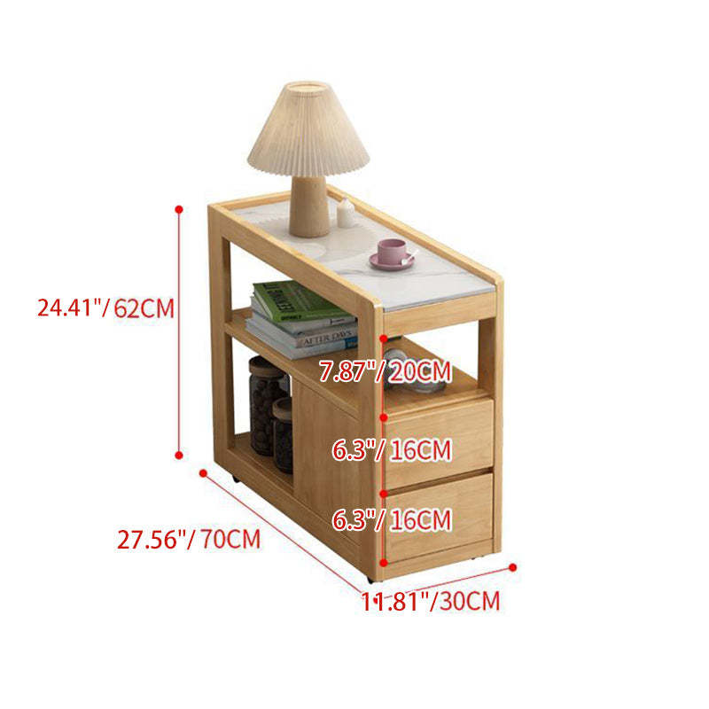 Japanese Rectangular Wood Rock Slab 2-Drawer End Table