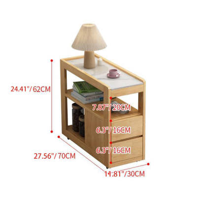 Japanese Rectangular Wood Rock Slab 2-Drawer End Table