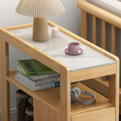Japanese Rectangular Wood Rock Slab 2-Drawer End Table