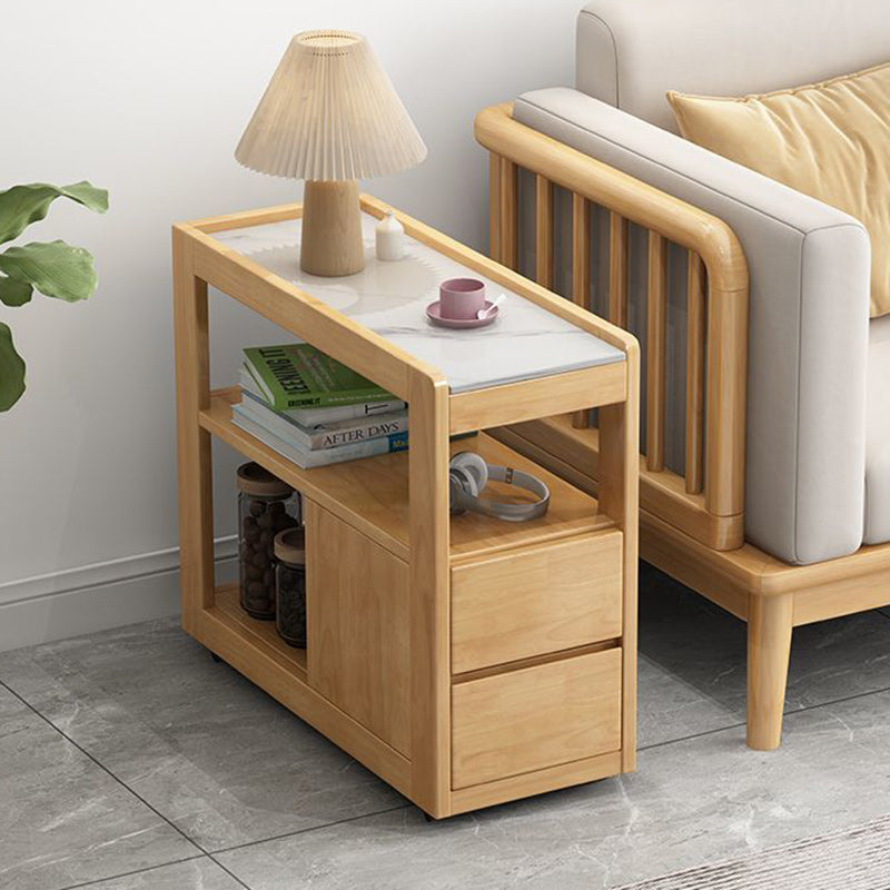 Japanese Rectangular Wood Rock Slab 2-Drawer End Table