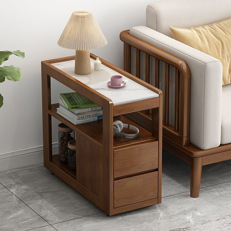 Japanese Rectangular Wood Rock Slab 2-Drawer End Table
