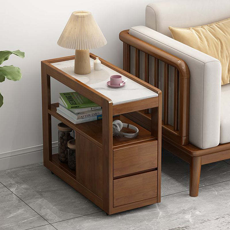 Japanese Rectangular Wood Rock Slab 2-Drawer End Table