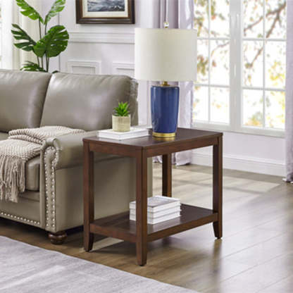 Japanese Wood End Table 2-Tier — Black