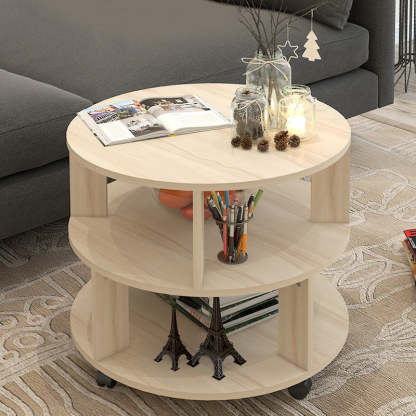 Nordic Round Wood End Table 2-Tier — Wood Color