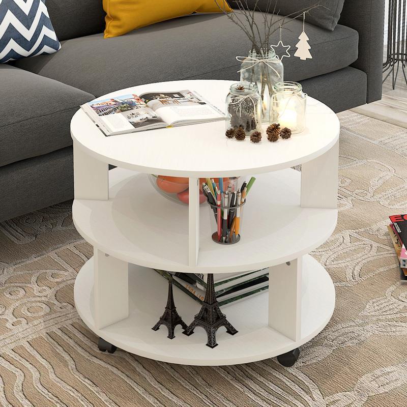Nordic Round Wood End Table 2-Tier — Red
