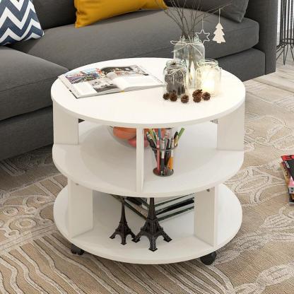 Nordic Round Wood End Table 2-Tier — Red