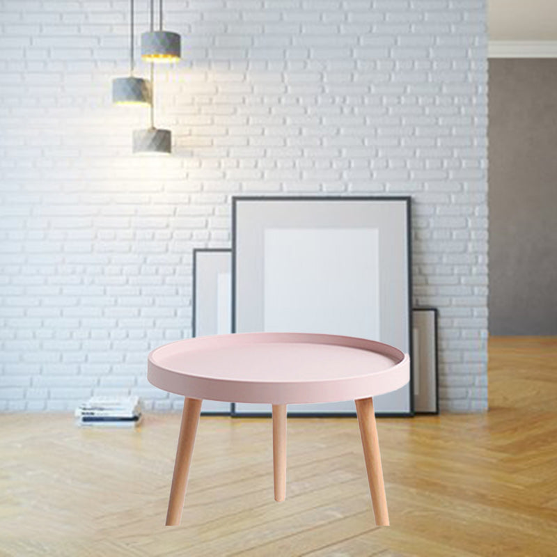 Scandinavian Round Wood Plastic End Table — Pink