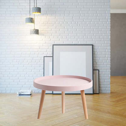 Scandinavian Round Wood Plastic End Table — Pink