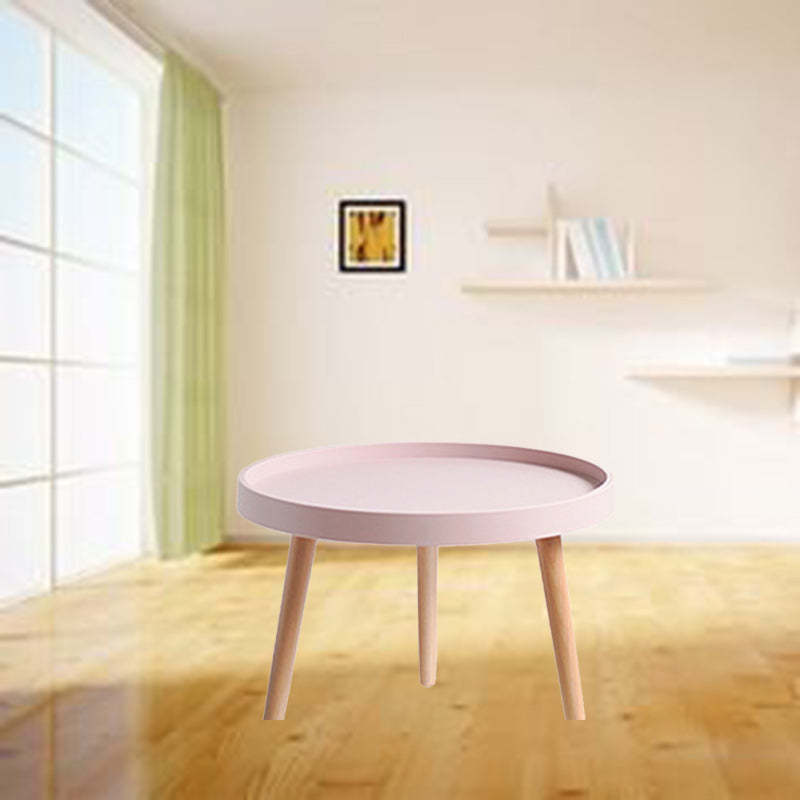 Scandinavian Round Wood Plastic End Table