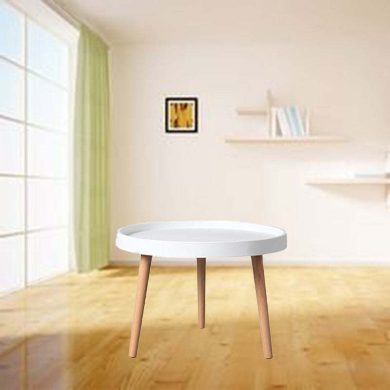 Scandinavian Round Wood Plastic End Table — White