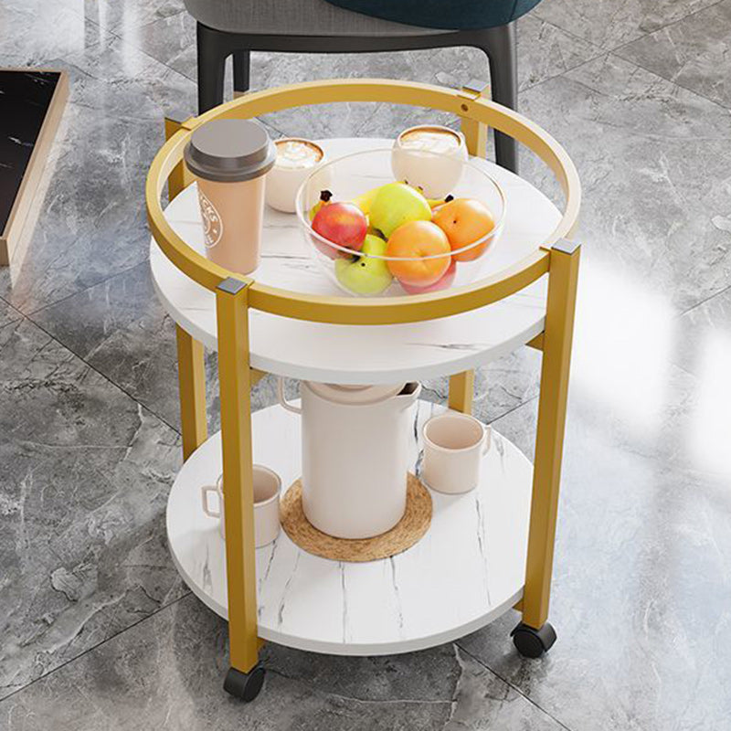 Nordic Round Steel Wood 2-Tier End Table — Gold & White