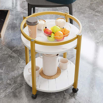 Nordic Round Steel Wood 2-Tier End Table — Gold & White