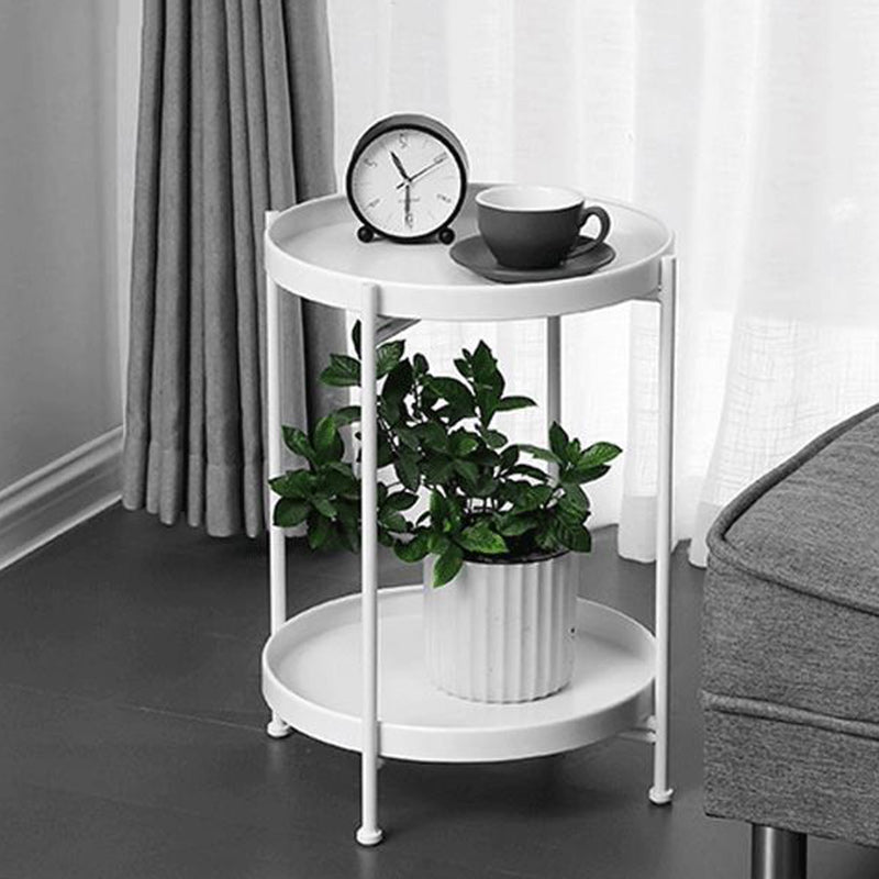 Minimalist Round Iron 2-Tier End Table — White