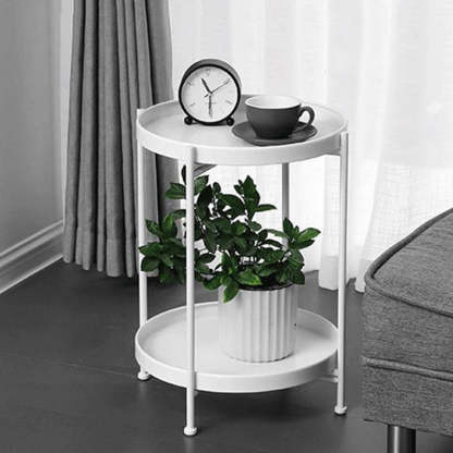Minimalist Round Iron 2-Tier End Table — White
