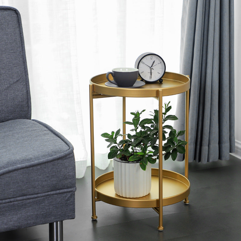 Minimalist Round Iron 2-Tier End Table — Gold