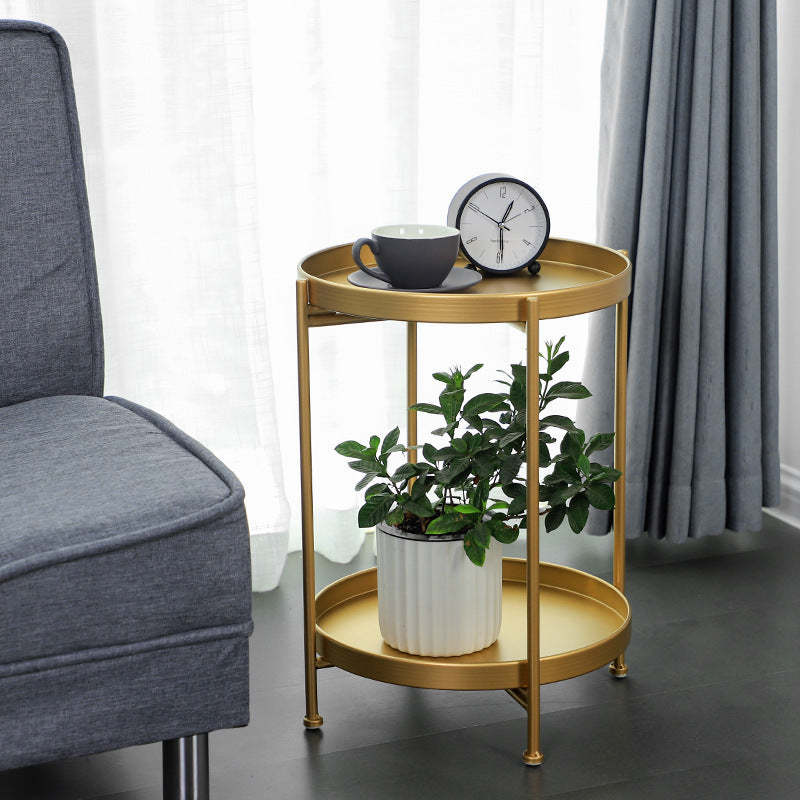 Minimalist Round Iron 2-Tier End Table — Gold