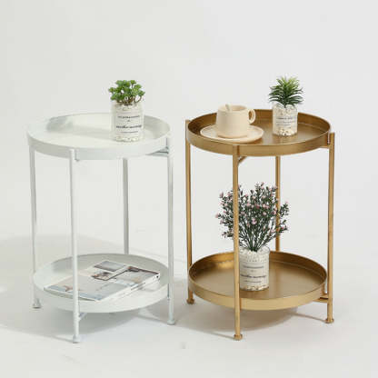 Minimalist Round Iron 2-Tier End Table